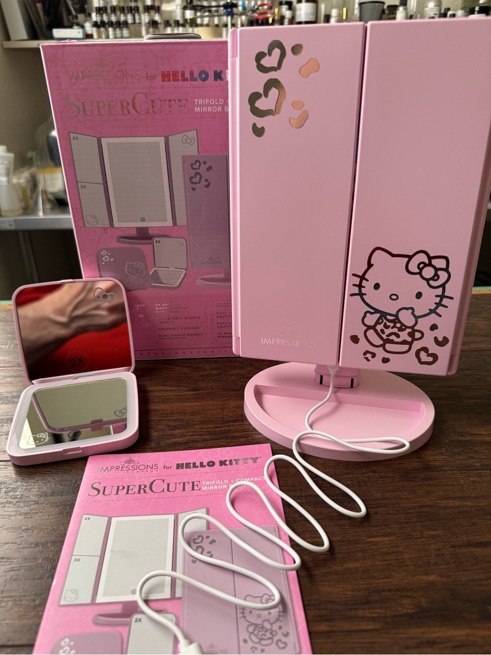 Impressions Hello kitty trifold makeup lighted mirror bundle brand new
